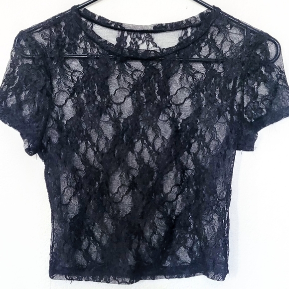 SHEIN Tops - Black Mesh/ Lace T-shirt